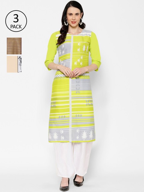 

7Threads Women Multicoloured Set of 3 Printed Straight Kurta, Multi