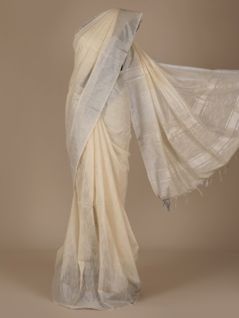 

Pothys Off-White Solid Pure Linen Saree