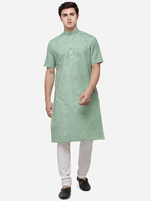 

JADE BLUE Men Green Woven Design Straight Modi Kurta