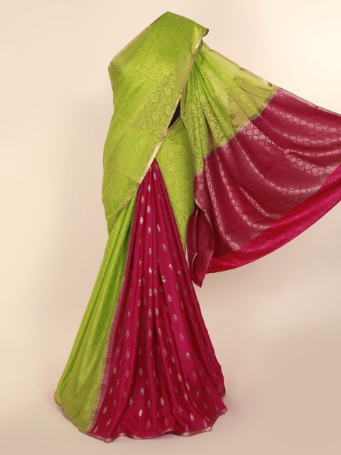 

Pothys Green & Magenta Pure Silk Woven Design Mysore Silk Saree