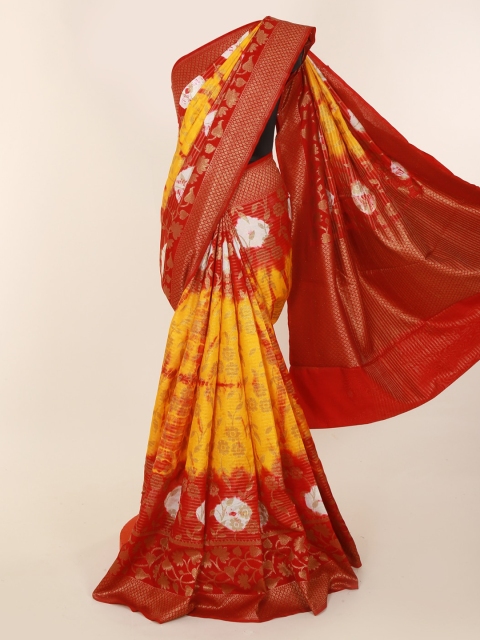 

Pothys Yellow & Red Cotton Blend Dyed Saree