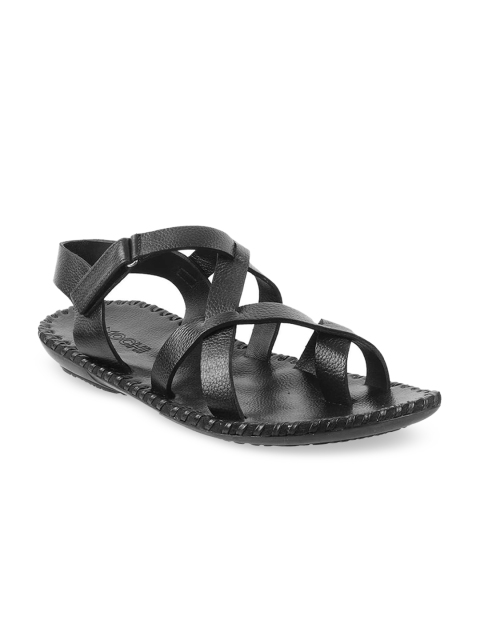 

Mochi Men Black Patterned Leather Comfort Sandals