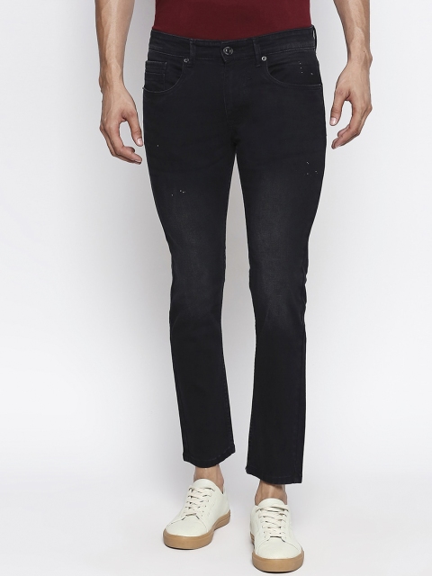 

People Men Black Skinny Fit Mid-Rise Low Distress Jeans