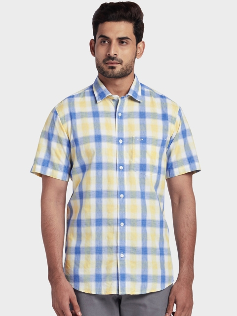 

ColorPlus Men Yellow & Blue Tailored Fit Checked Casual Shirt