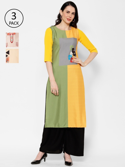 

7Threads Women Pack of 3 Printed Straight Kurta, Multi