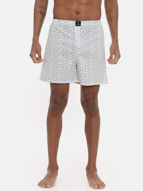 

IMYOUNG Men White & Blue Printed Pure Cotton Boxers IMYBXRPK128A