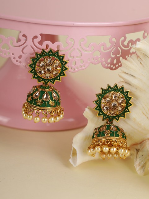 

Priyaasi Green & Gold-Toned Contemporary Jhumkas