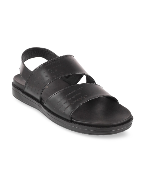 

Mochi Men Black Solid Leather Comfort Sandals