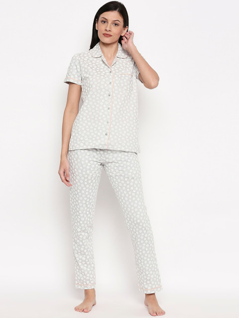 

XIN Women Grey & White Printed Night Suit