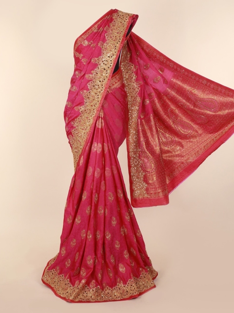 

Pothys Magenta & Gold-Toned Pure Silk Woven Design Saree
