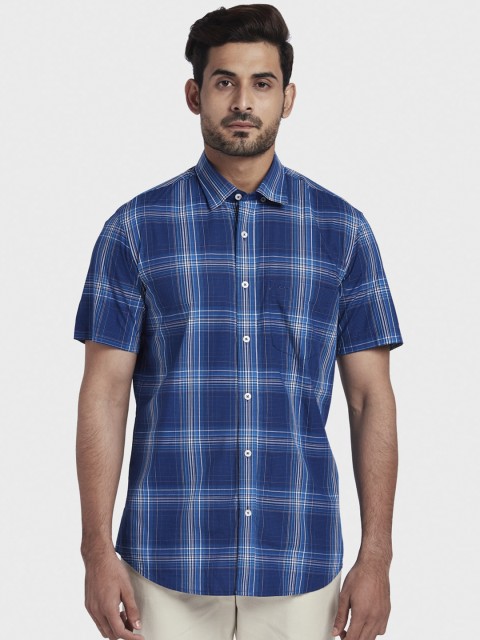

ColorPlus Men Blue Tailored Fit Checked Casual Shirt