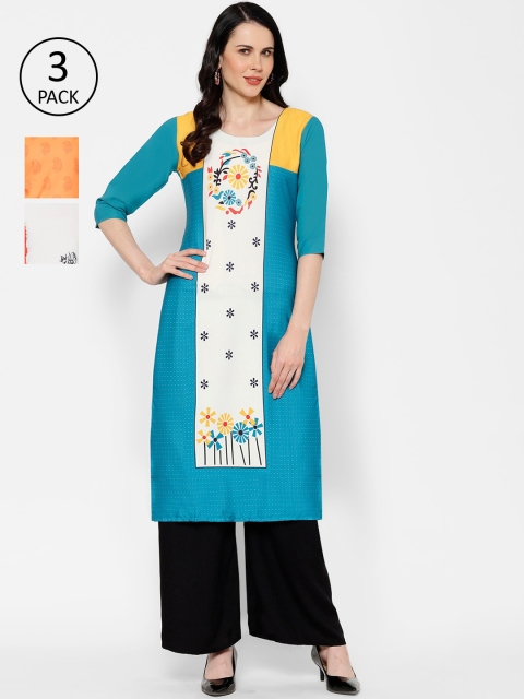 

7Threads Women Pack of 3 Printed Straight Kurta, Multi