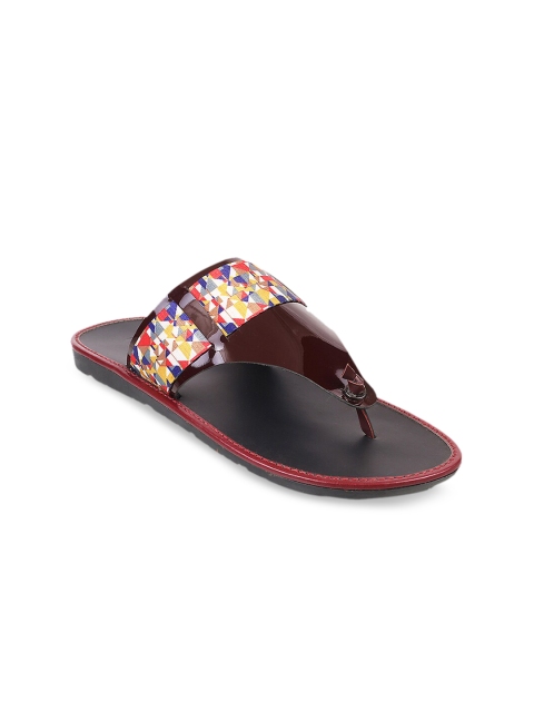 

Mochi Men Brown & Red Printed Comfort Sandals
