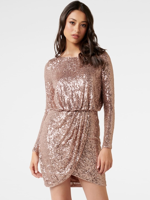 

Forever New Women Rose Gold Embellished Sheath Dress