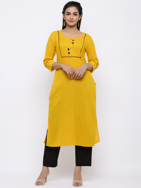 

Indi INSIDE Women Yellow Solid Straight Kurta