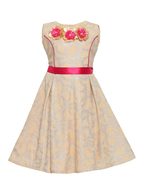 Aarika Girls Cream-Coloured Self Design Fit and Flare Dress
