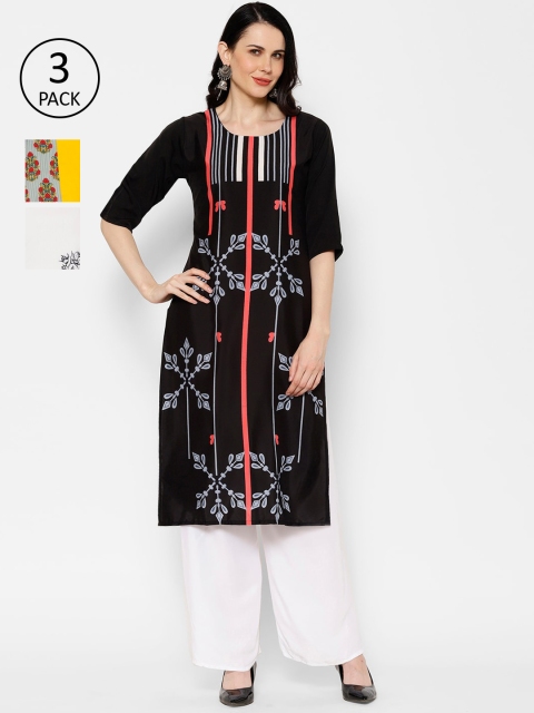 

7Threads Women Pack of 3 Printed Straight Kurta, Multi