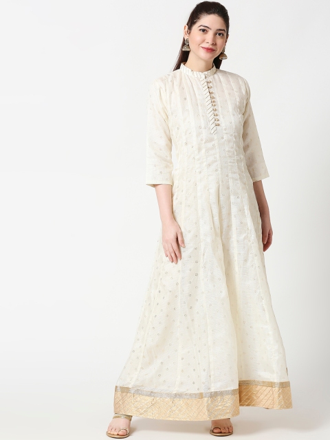 

ZRI Women Creeam Self Design Maxi Dress, Cream