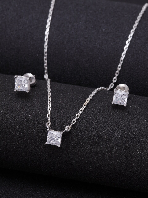 

Clara 92.5 Sterling Silver Rhodium-Plated Silver-Toned & White CZ-Studded Jewellery Set