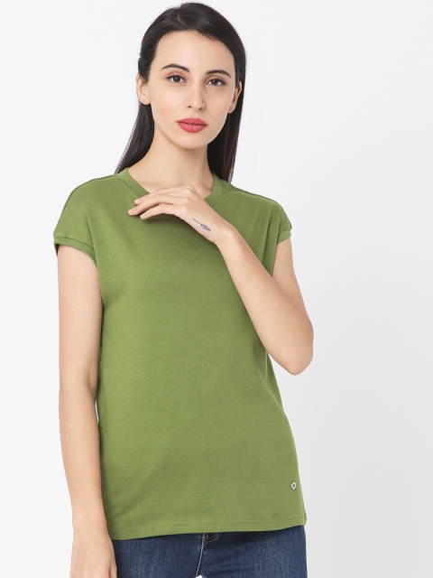 

Deal Jeans Women Green Solid Polo Collar T-shirt