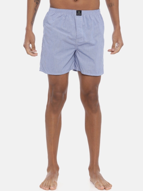

IMYOUNG Men Blue & White Checked Pure Cotton Boxers IMYBXRPK108A
