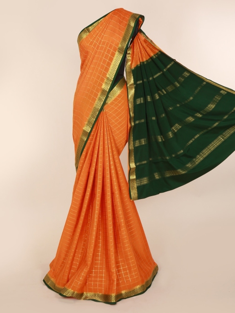 

Pothys Orange Checked Pure Silk Saree