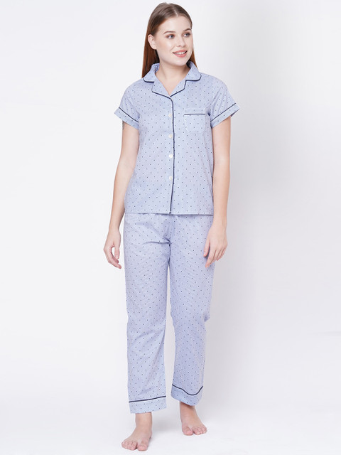 

Sweet Dreams Women Blue & White Striped Night Suit
