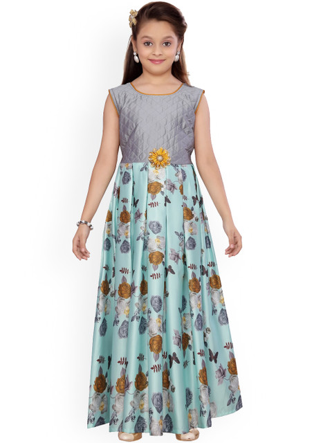 

Aarika Girls Sea Green Printed Maxi Dress