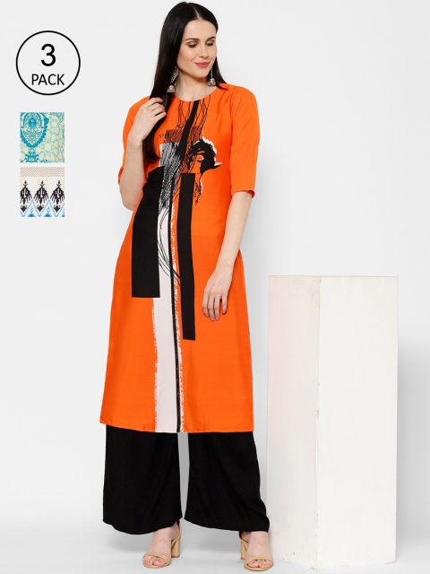 

7Threads Women Pack of 3 Printed Straight Kurta, Multi