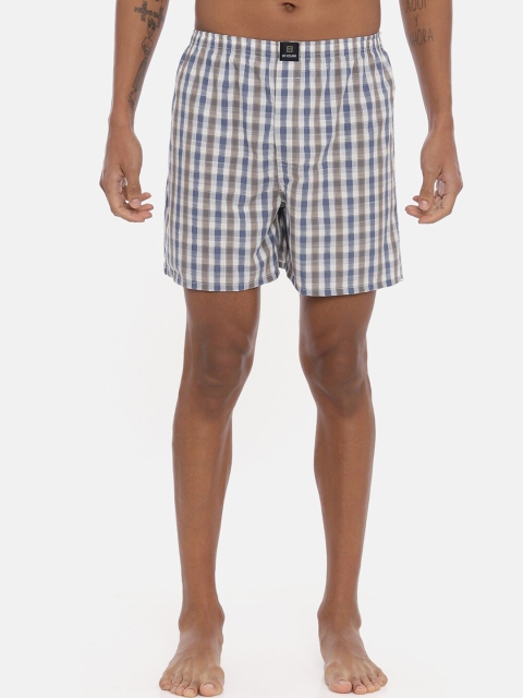 

IMYOUNG Men White & Blue Checked Boxer IMYBXRPK115A