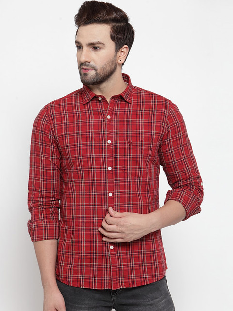 

Cantabil Men Red & Blue Slim Fit Checked Casual Shirt