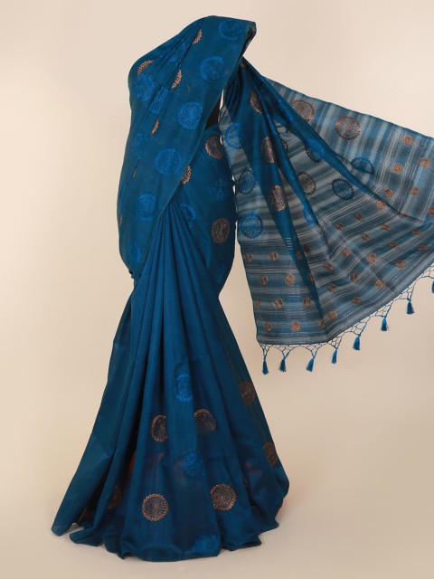 

Pothys Blue Solid Embroidered Saree