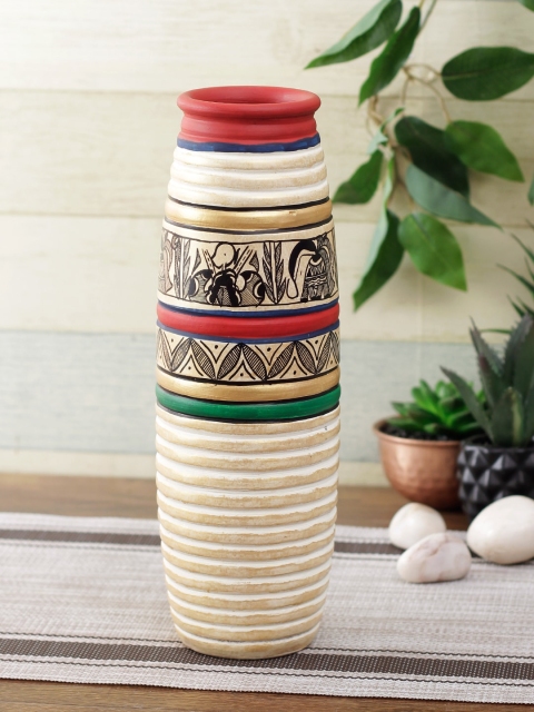 

Aapno Rajasthan Cream-Colour & Red Worli Painting Handcrafted Terracotta Vase