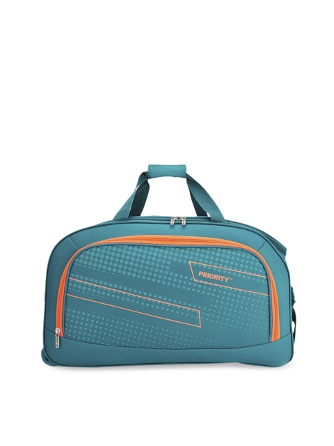 

Priority Unisex Turquoise Blue & Orange Printed Large Duffle Bag