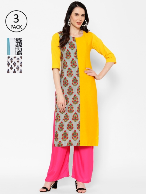 

7Threads Women Pack of 3 Printed Straight Kurta, Multi