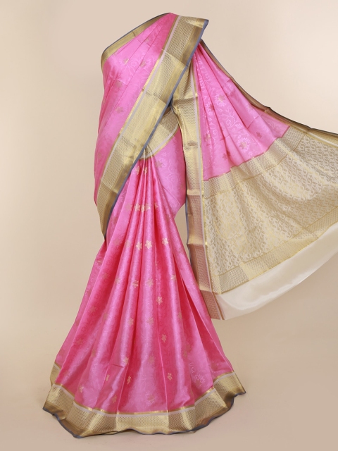

Pothys Pink & Gold-Toned Pure Silk Woven Design Mysore Silk Saree