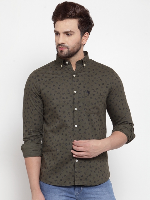 

Cantabil Men Olive Green Slim Fit Printed Casual Shirt