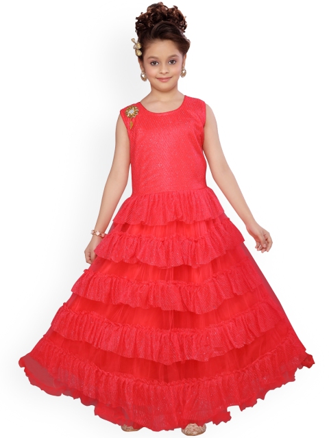 

Aarika Girls Red Self Design Maxi Dress