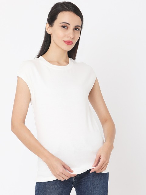 

Deal Jeans Women White Solid Round Neck T-shirt