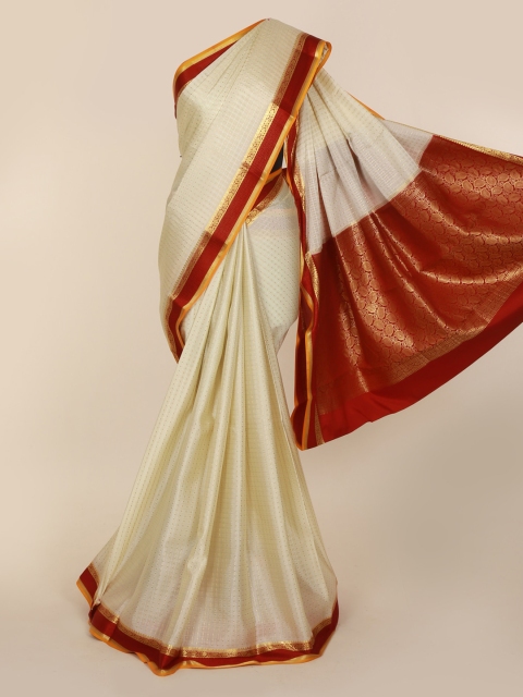 

Pothys Cream-Coloured Solid Pure Silk Saree