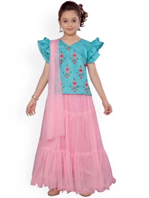 

Aarika Girls Turquoise Blue & Pink Lehenga Choli with Dupatta