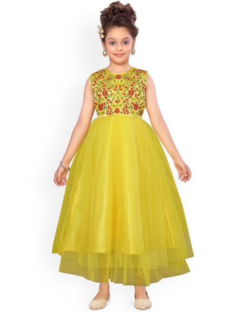 

Aarika Girls Yellow Embroidered Fit and Flare Dress