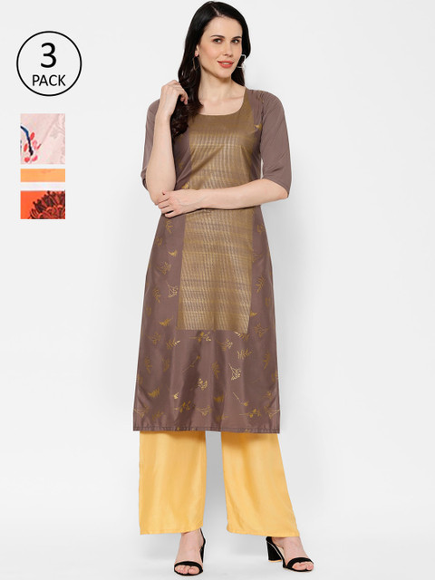 

7Threads Women Multicoloured Set of 3 Printed Straight Kurta, Multi