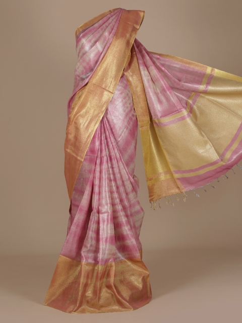 

Pothys Pink & Gold-Toned Pure Linen Colourblocked Saree