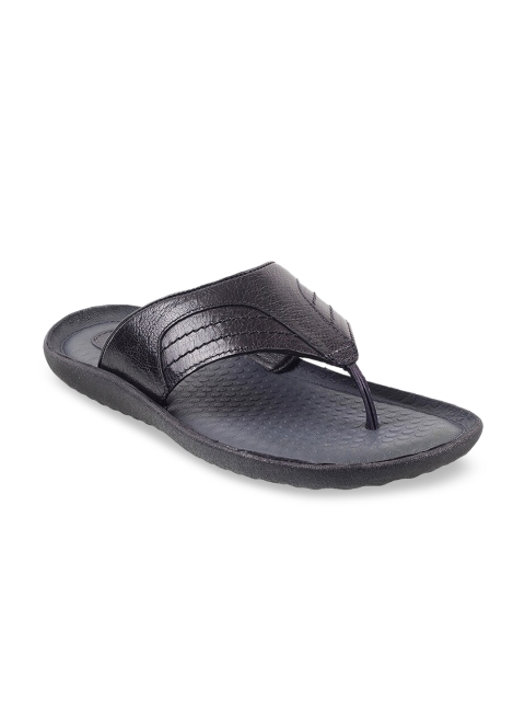 Mochi Men Blue Solid Leather Comfort Sandals