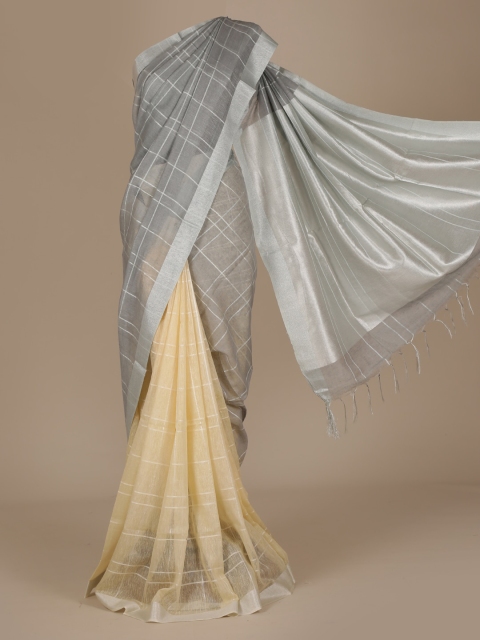 

Pothys Grey Checked Pure Linen Saree