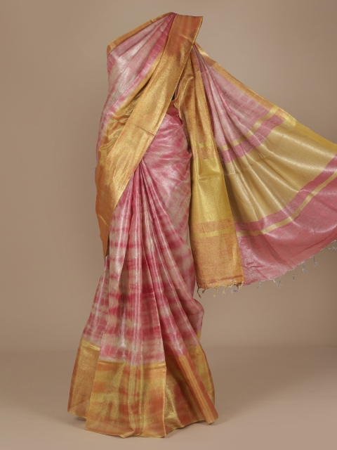 

Pothys Pink Dyed Pure Linen Saree