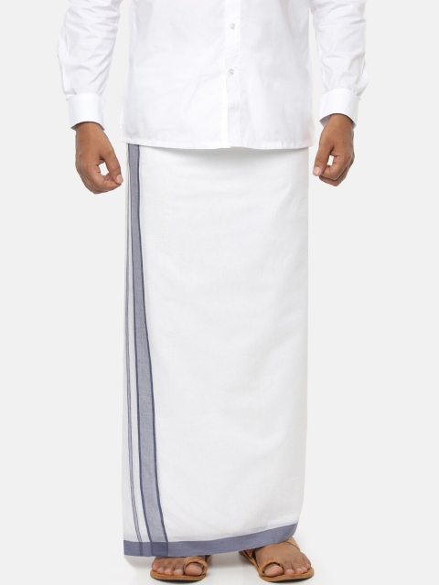 

RAMRAJ COTTON Men White Solid Dhoti With Navy Blue Border