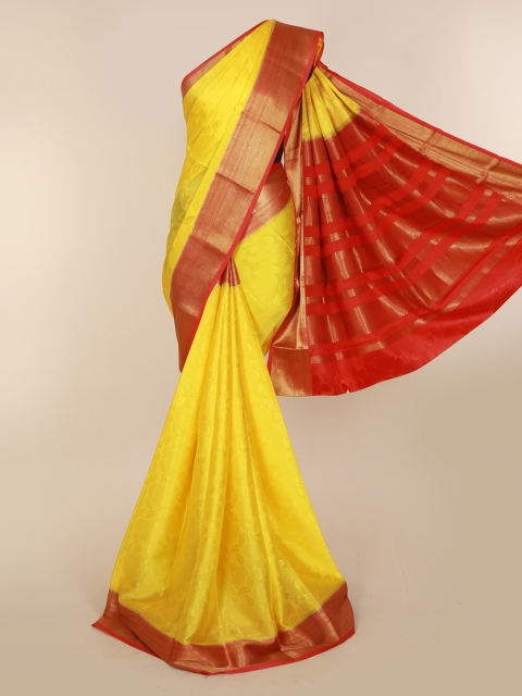 

Pothys Yellow & Red Pure Silk Woven Design Mysore Silk Saree