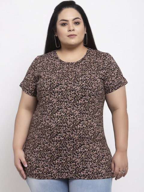 

plusS Women Black Printed Round Neck T-shirt